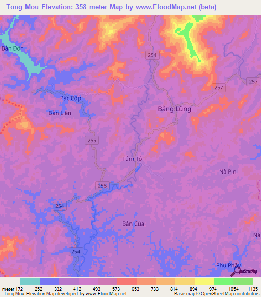 Tong Mou,Vietnam Elevation Map