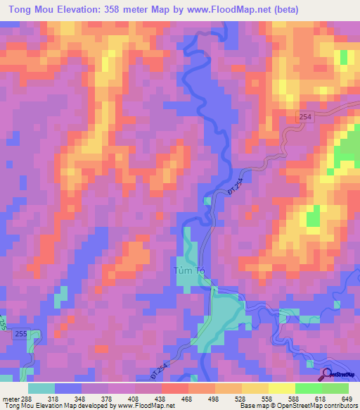 Tong Mou,Vietnam Elevation Map