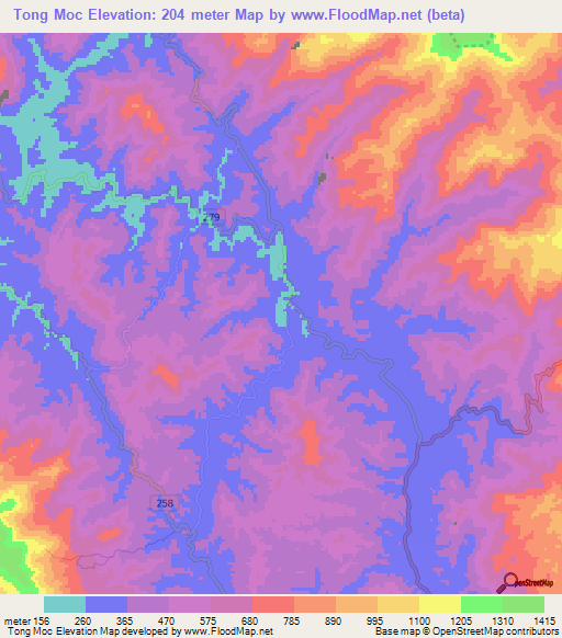 Tong Moc,Vietnam Elevation Map