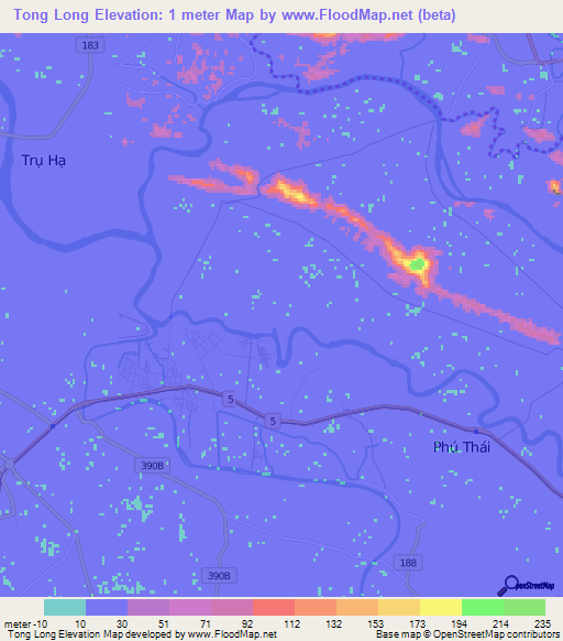 Tong Long,Vietnam Elevation Map