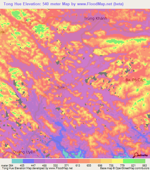 Tong Hue,Vietnam Elevation Map