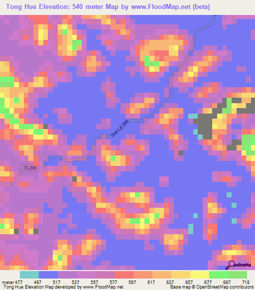 Tong Hue,Vietnam Elevation Map