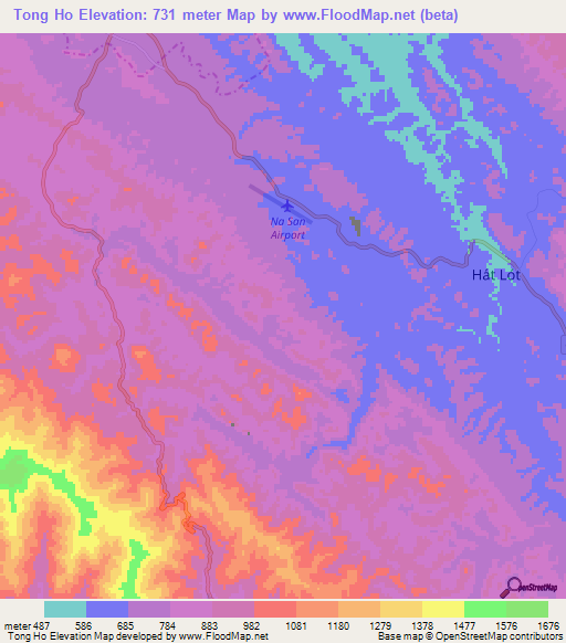 Tong Ho,Vietnam Elevation Map