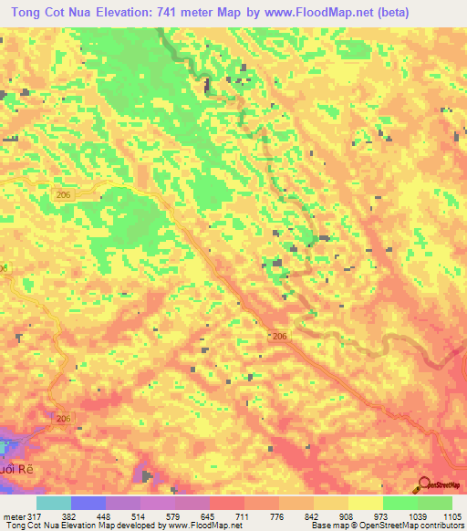 Tong Cot Nua,Vietnam Elevation Map