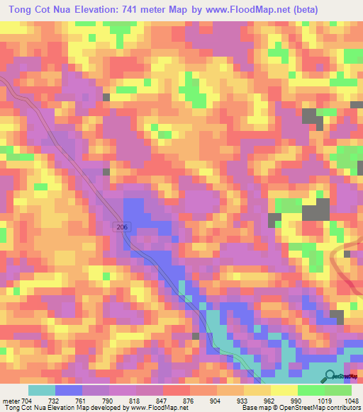 Tong Cot Nua,Vietnam Elevation Map