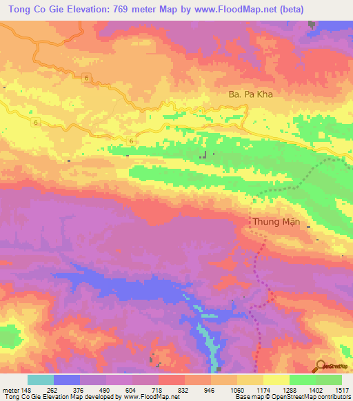 Tong Co Gie,Vietnam Elevation Map