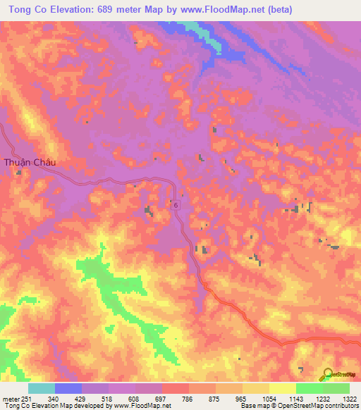 Tong Co,Vietnam Elevation Map