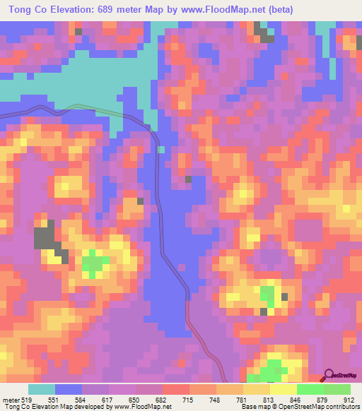 Tong Co,Vietnam Elevation Map