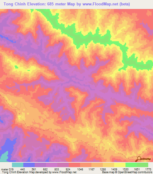 Tong Chinh,Vietnam Elevation Map