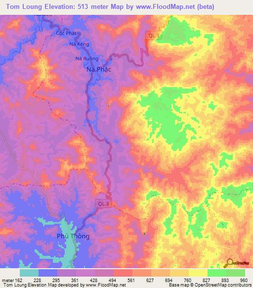 Tom Loung,Vietnam Elevation Map