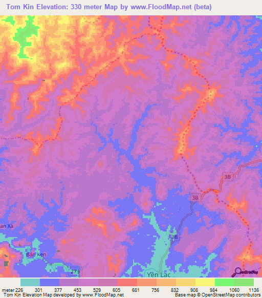 Tom Kin,Vietnam Elevation Map