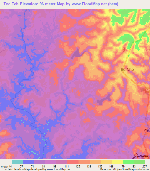 Toc Teh,Vietnam Elevation Map