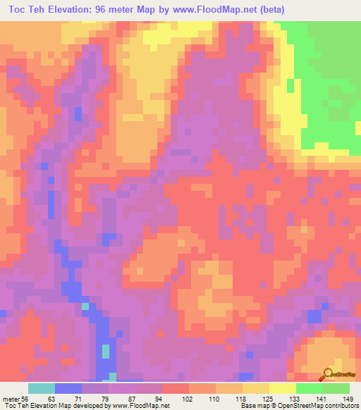 Toc Teh,Vietnam Elevation Map