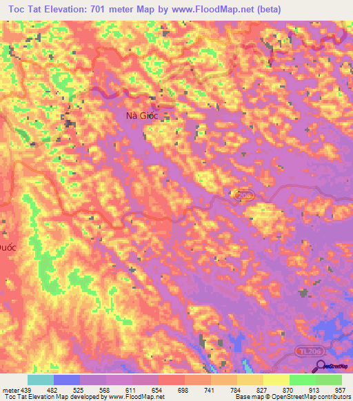 Toc Tat,Vietnam Elevation Map