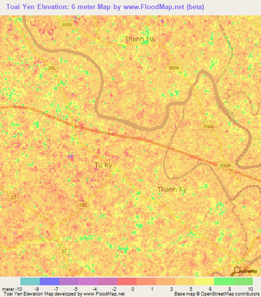 Toai Yen,Vietnam Elevation Map