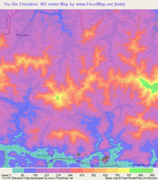 Tiu Hin,Vietnam Elevation Map