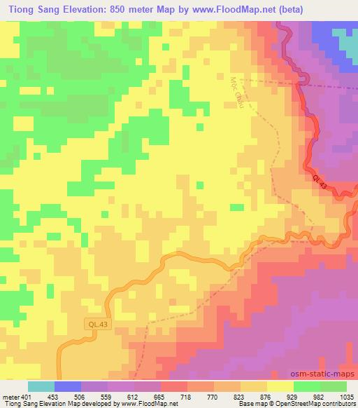 Tiong Sang,Vietnam Elevation Map