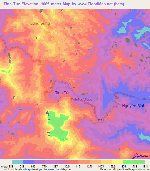 Tinh Tuc,Vietnam Elevation Map