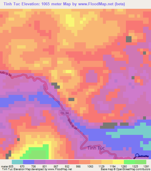 Tinh Tuc,Vietnam Elevation Map