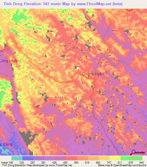 Tinh Dong,Vietnam Elevation Map