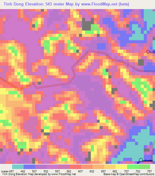 Tinh Dong,Vietnam Elevation Map