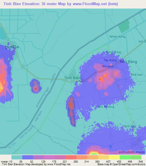 Tinh Bien,Vietnam Elevation Map