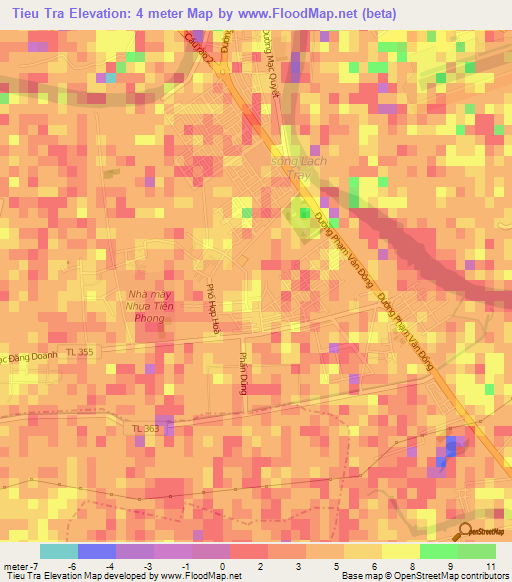 Tieu Tra,Vietnam Elevation Map