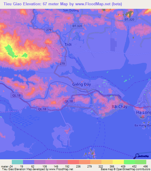 Tieu Giao,Vietnam Elevation Map