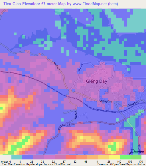 Tieu Giao,Vietnam Elevation Map