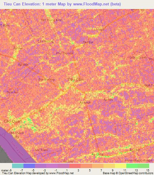 Tieu Can,Vietnam Elevation Map