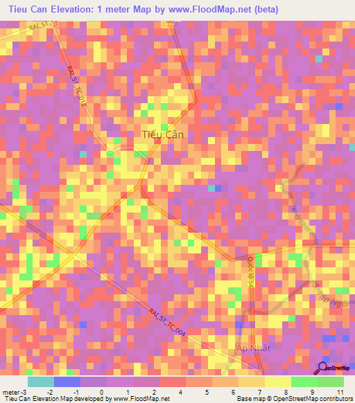 Tieu Can,Vietnam Elevation Map