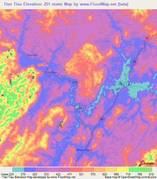 Tien Tieu,Vietnam Elevation Map