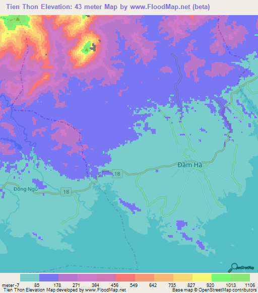 Tien Thon,Vietnam Elevation Map