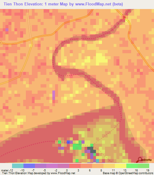 Tien Thon,Vietnam Elevation Map