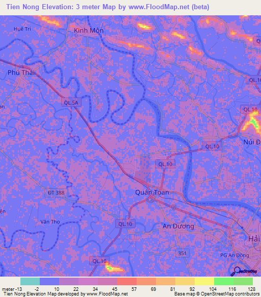 Tien Nong,Vietnam Elevation Map