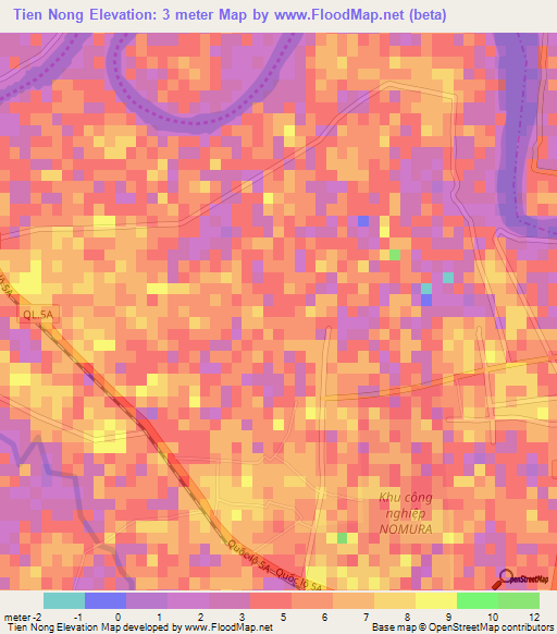 Tien Nong,Vietnam Elevation Map