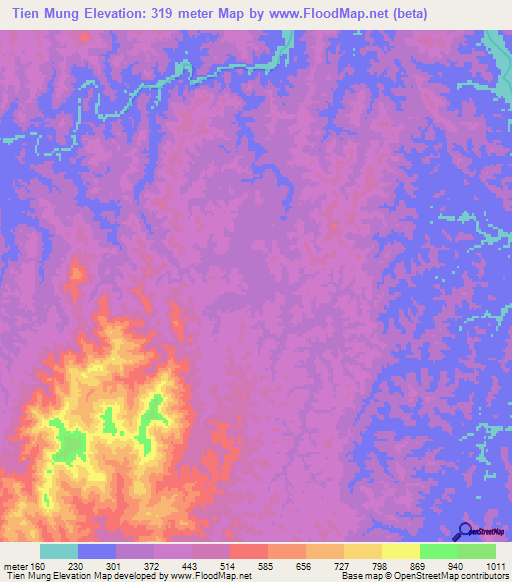 Tien Mung,Vietnam Elevation Map