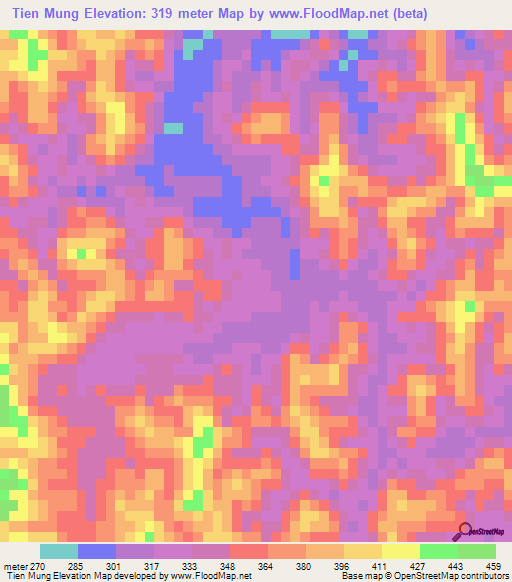 Tien Mung,Vietnam Elevation Map