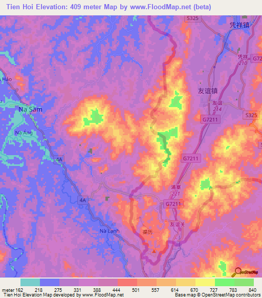 Tien Hoi,Vietnam Elevation Map