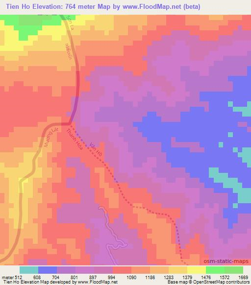 Tien Ho,Vietnam Elevation Map