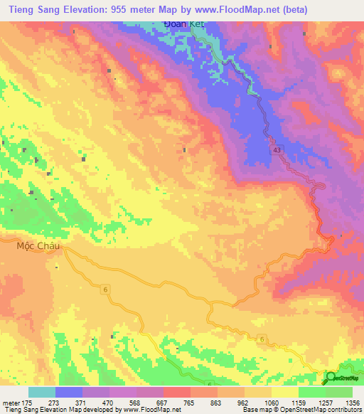 Tieng Sang,Vietnam Elevation Map