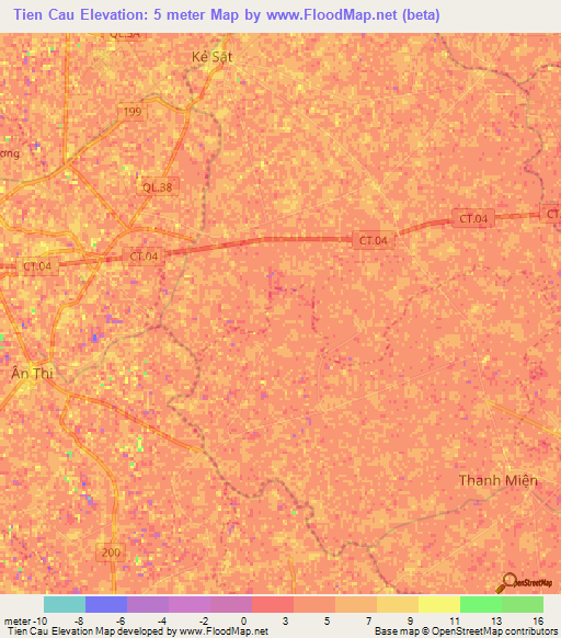 Tien Cau,Vietnam Elevation Map