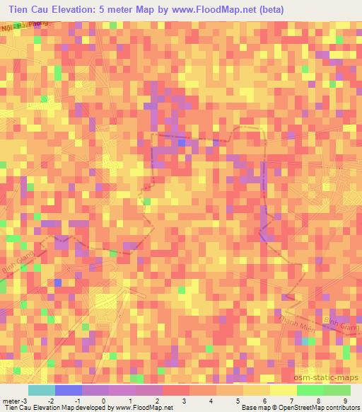 Tien Cau,Vietnam Elevation Map