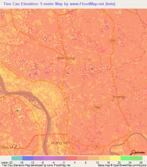 Tien Cau,Vietnam Elevation Map