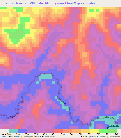 Tie Co,Vietnam Elevation Map