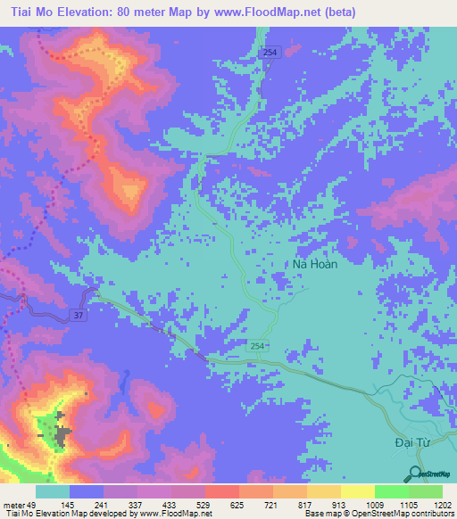 Tiai Mo,Vietnam Elevation Map