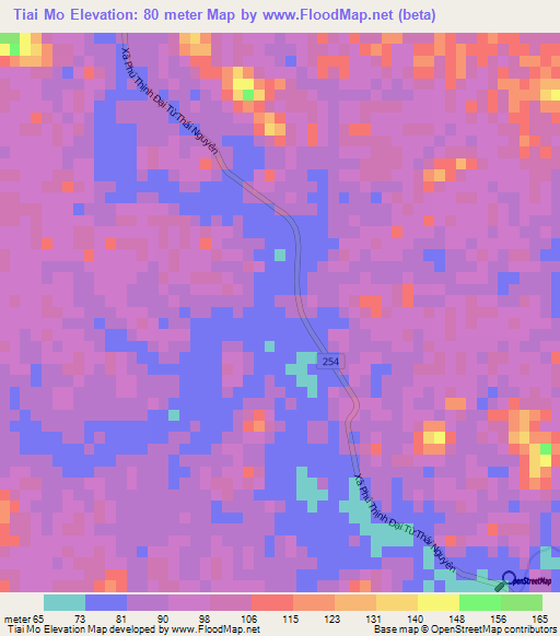 Tiai Mo,Vietnam Elevation Map