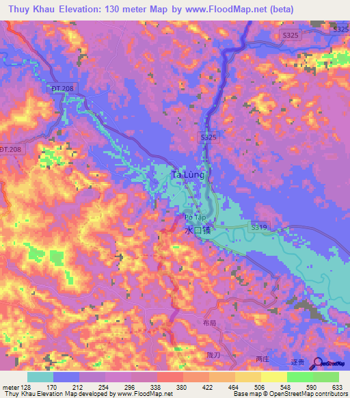 Thuy Khau,Vietnam Elevation Map