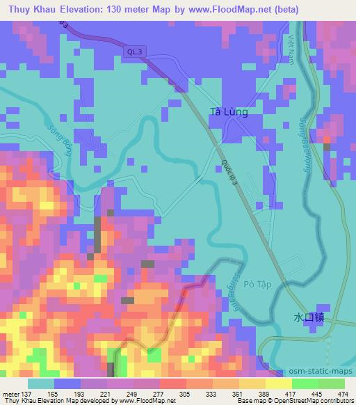 Thuy Khau,Vietnam Elevation Map