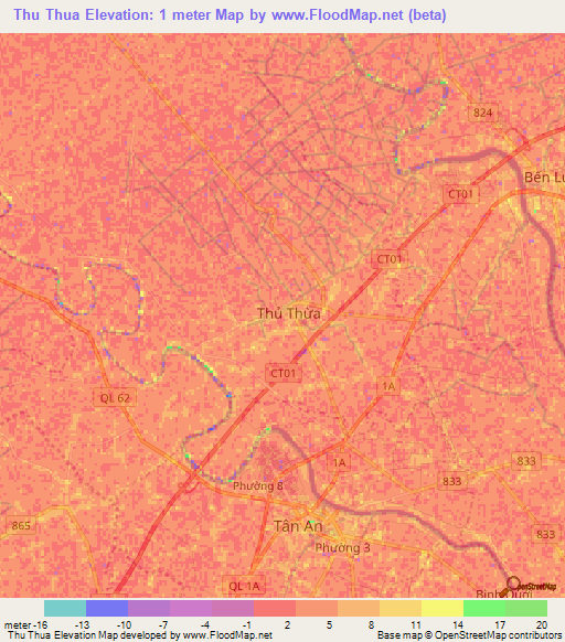 Thu Thua,Vietnam Elevation Map